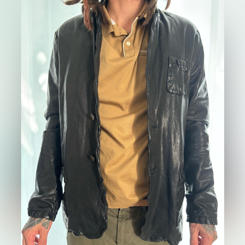 Giorgio Brato Black Leather Bomber Jacket, lightly worn, Size Medium Mens